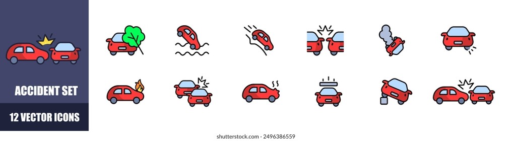 Symbole für Unfallgruppen. Auto-Symbole. Flacher Stil. Vektorsymbole.