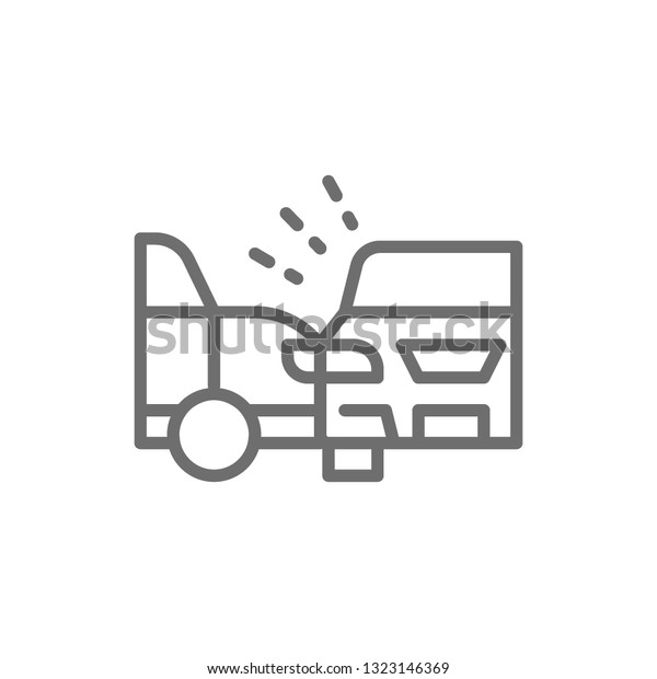 Accident, side collision with two automobiles, car\
crash line icon.