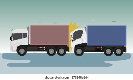 Accident in two container trucks collided, causing severe damage to the rear car.
