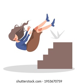 Accident woman falling down the stairs  cartoon flat lifestyle vector illustration