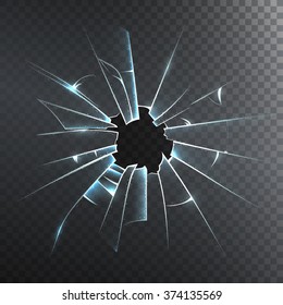 Accidentally broken frosted window pane or front door glass realistic decorative dark background icon vector illustration 