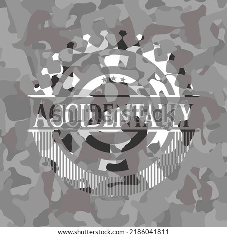 Accidentally grey camouflaged emblem. Vector Illustration. 