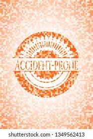 Accident-prone abstract emblem, orange mosaic background