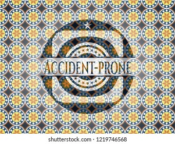 Accident-prone arabic badge. Arabesque decoration.
