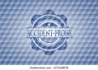 Accident-prone blue hexagon badge.
