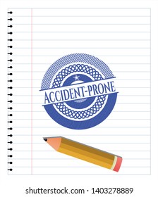 Accident-prone emblem draw with pen effect. Blue ink. Vector Illustration. Detailed.