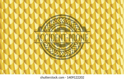 Accident-prone golden badge. Scales pattern. Vector Illustration. Detailed.
