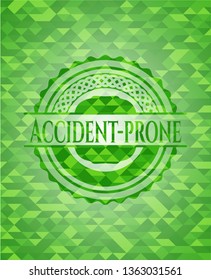 Accident-prone green emblem. Mosaic background
