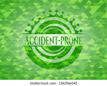 Accident-prone green emblem with mosaic ecological style background
