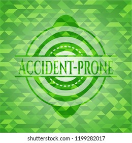 Accident-prone green emblem with triangle mosaic background