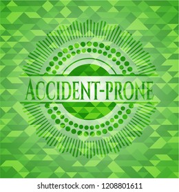 Accident-prone green emblem with triangle mosaic background