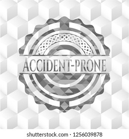 Accident-prone grey emblem with cube white background