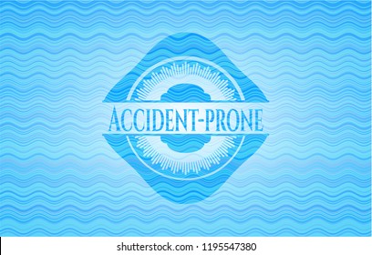 Accident-prone light blue water wave badge background.