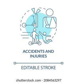 Accidents and injuries blue concept icon. Scooter sharing problem abstract idea thin line illustration. Extremities traumas risk. Vector isolated outline color drawing. Editable stroke