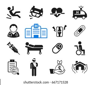 Accidents and life insurance for hospital treatment icon concept. How to medicare with doctor.