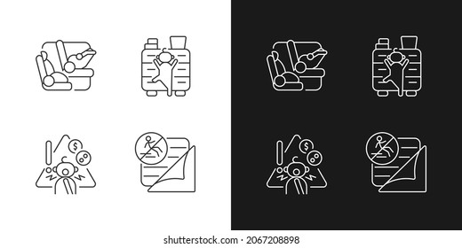 Accidents prevention linear icons set for dark and light mode. Falling and choking precaution. Child safety. Customizable thin line symbols. Isolated vector outline illustrations. Editable stroke