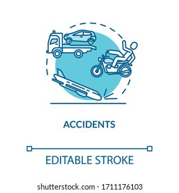Accidents, road and air catastrophes concept icon. Injury causes, airplane crash, traumatism factor idea thin line illustration. Vector isolated outline RGB color drawing. Editable stroke