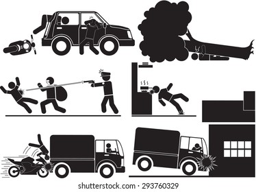 Accidents and robbery icon set