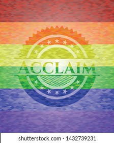 Acclaim emblem on mosaic background with the colors of the LGBT flag