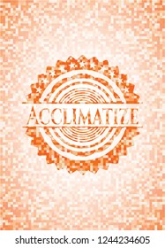 Acclimatize orange tile background illustration. Square geometric mosaic seamless pattern with emblem inside.