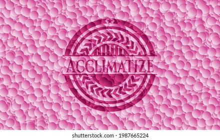 Aclimatizar emblema rosa realista con fondo de burbujas. Ilustración vectorial. Detallado. 