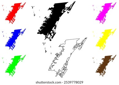 Accomack County, Commonwealth da Virgínia (EUA, Estados Unidos da América, EUA, EUA) mapa de ilustração vetorial, esboço de rabisco Accomack mapa