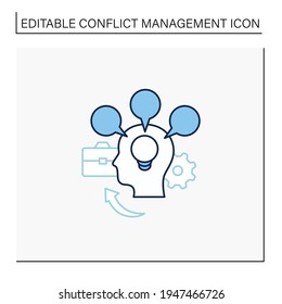 Icono de línea de alojamiento.Se centra en preservar las relaciones. Gran idea. Pensar demasiado. Concepto de gestión de conflictos. Ilustración vectorial aislada. Trazo editable