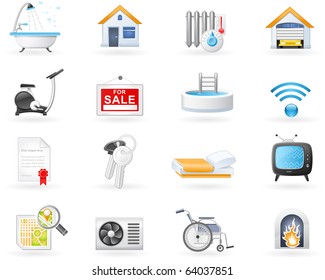 Accommodation amenities icon set