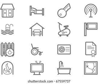 Accommodation amenities icon set