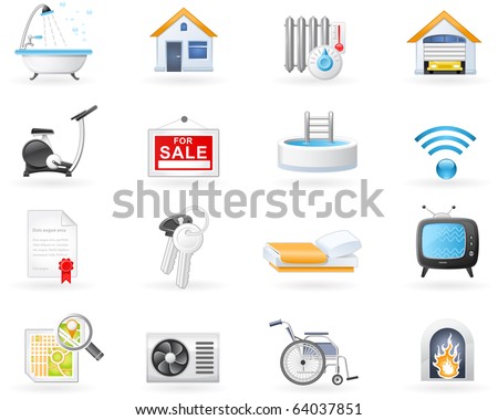 Accommodation amenities icon set