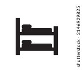Accommodation bunk bed icon in black flat glyph, filled style isolated on white background