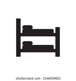 Accommodation Bunk Bed Icon In Black Flat Glyph, Filled Style Isolated On White Background