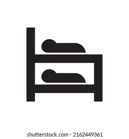 Accommodation bunk bed icon in black flat glyph, filled style isolated on white background