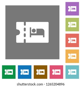 Accommodation discount coupon flat icons on simple color square backgrounds