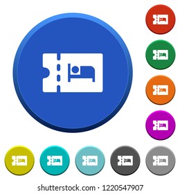 Accommodation discount coupon round color beveled buttons with smooth surfaces and flat white icons