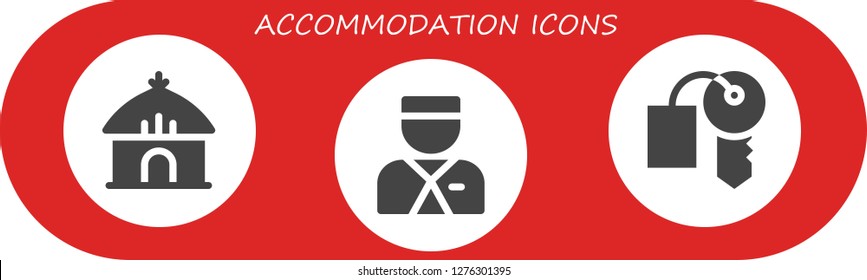  accommodation icon set. 3 filled accommodation icons. Simple modern icons about  - Hut, Bellboy, Hotel key