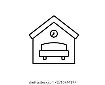 Icono de contorno de alojamiento aislado sobre fondo blanco.