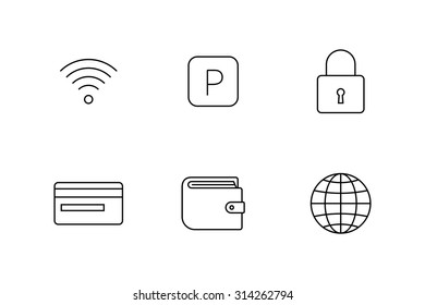 Alojamiento y alquiler de alojamiento conjunto de iconos. Ilustración del vector