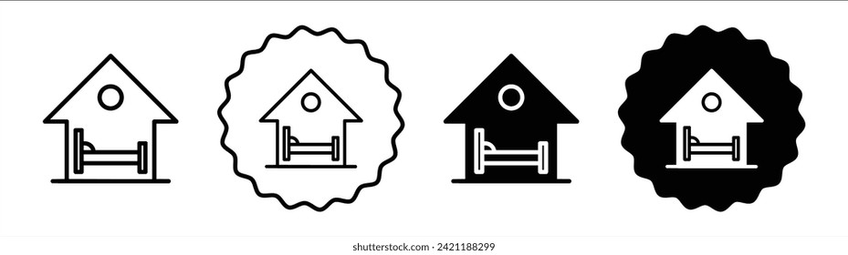 Las habitaciones son de color blanco y negro. Vector de icono plano simple de alojamiento