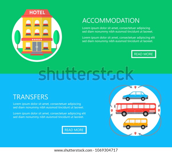 Accommodation and transfers flat\
illustration concepts set. Stylish creative vector illustration for\
web banners, web sites, printed materials, infographics.\
