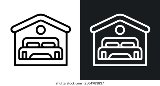 Accommodation vector icon set black and white filled and outlined style.