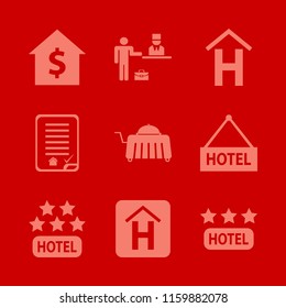 accommodation vector icons set. with hotel sign, room service, check in hotel and hotel five stars in set