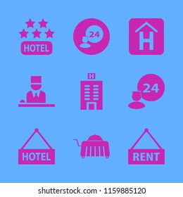 accommodation vector icons set. with hotel building, house rent, hotel and room service in set