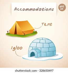 Accommodations : Igloo and Tent : Vector Illustration