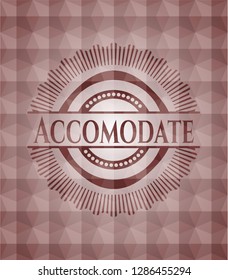 Accomodate red seamless emblem or badge with abstract geometric polygonal pattern background.