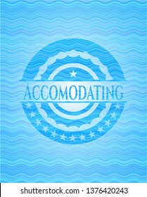 Accomodating light blue water badge background.
