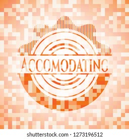 Accomodating orange mosaic emblem with background