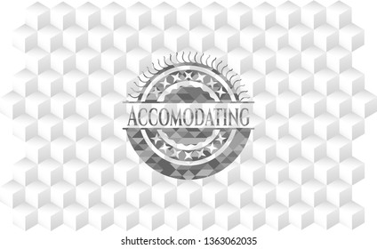 Accomodating realistic grey emblem with geometric cube white background