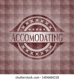 Accomodating red emblem or badge with abstract geometric pattern background. Seamless.