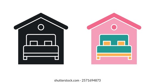 Accomodation icon set in black and colored